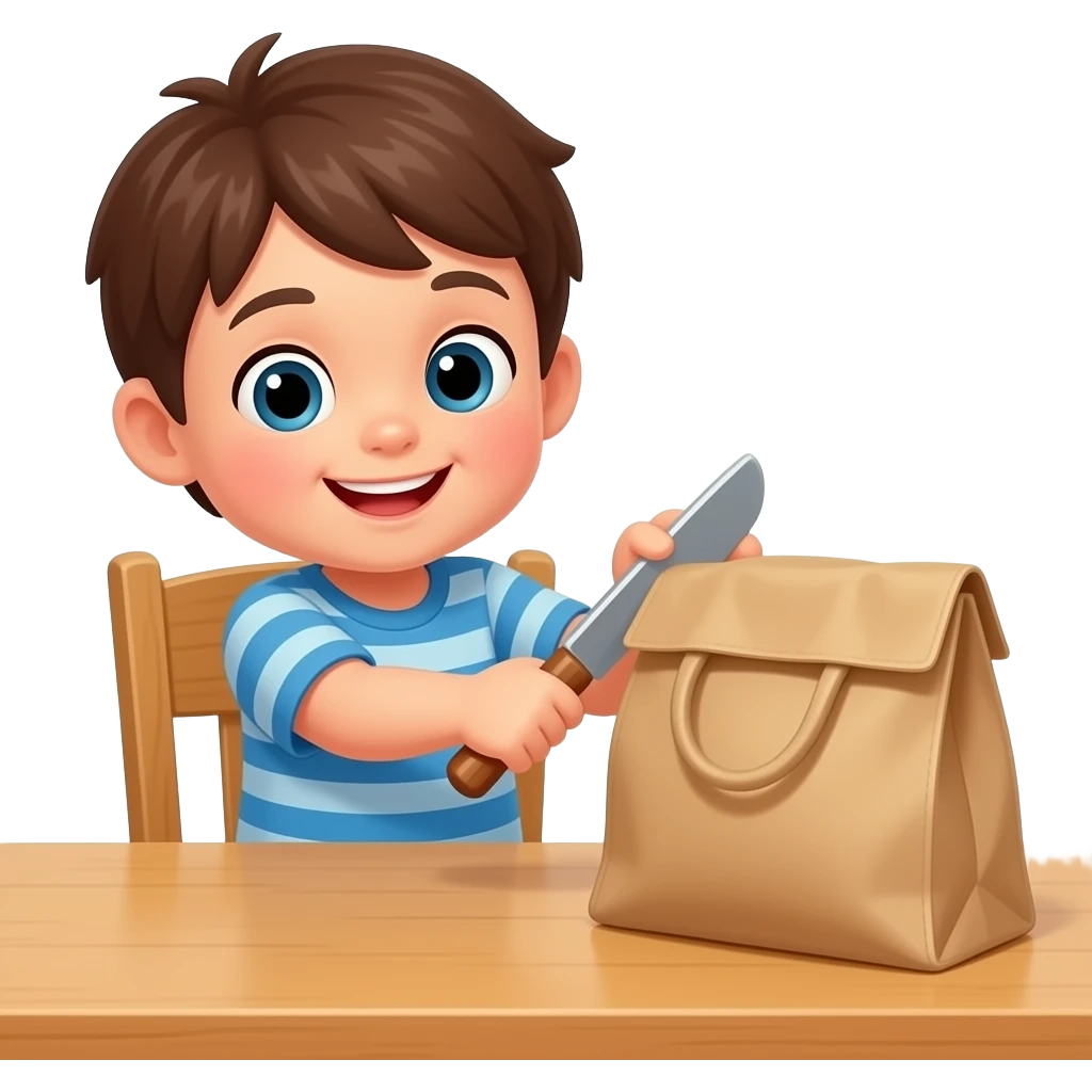 child banging bag on table emoji