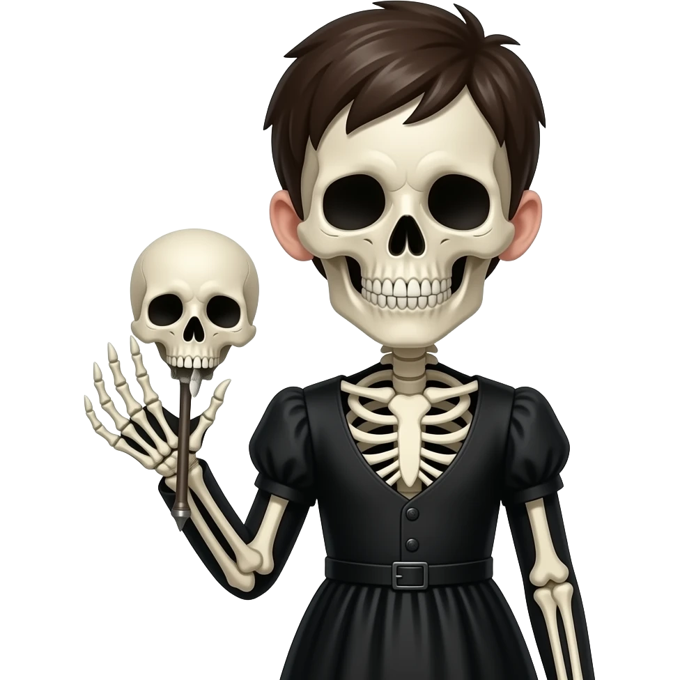 boy skelton with black dress and hold dealth item emoji