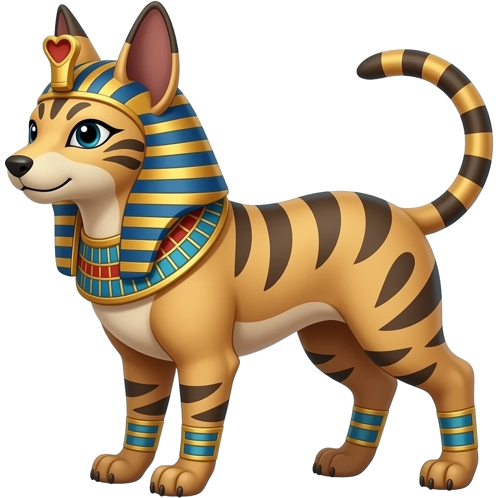 Hay-patterned ancient Egyptian Short-legged quadrupedal elegant oriental feral painted Absol-Glaceon-Sylveon-animal-Fakémon-fusion-hybrid-creature emoji