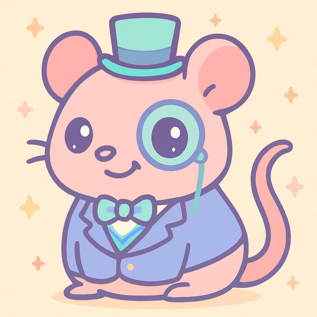 fancy rat with a smug smirk, wearing a top hat, monocle, and suit, kawaii style emoji