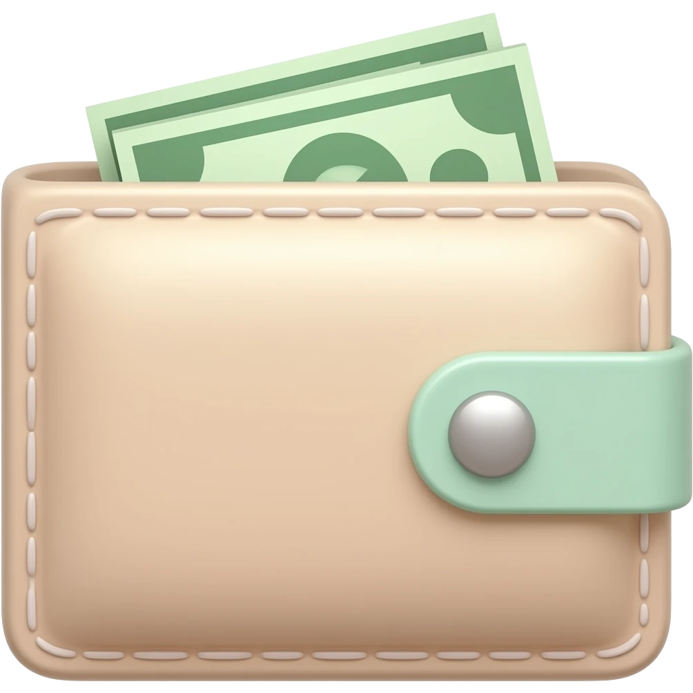 apple emoji style, aesthetic pink wallet with money, soft lighting, aesthetic, minimal, glossy 3d, clean girl aesthetic, pastel pink beige and light green colour palette, high detail, soft shadows emoji