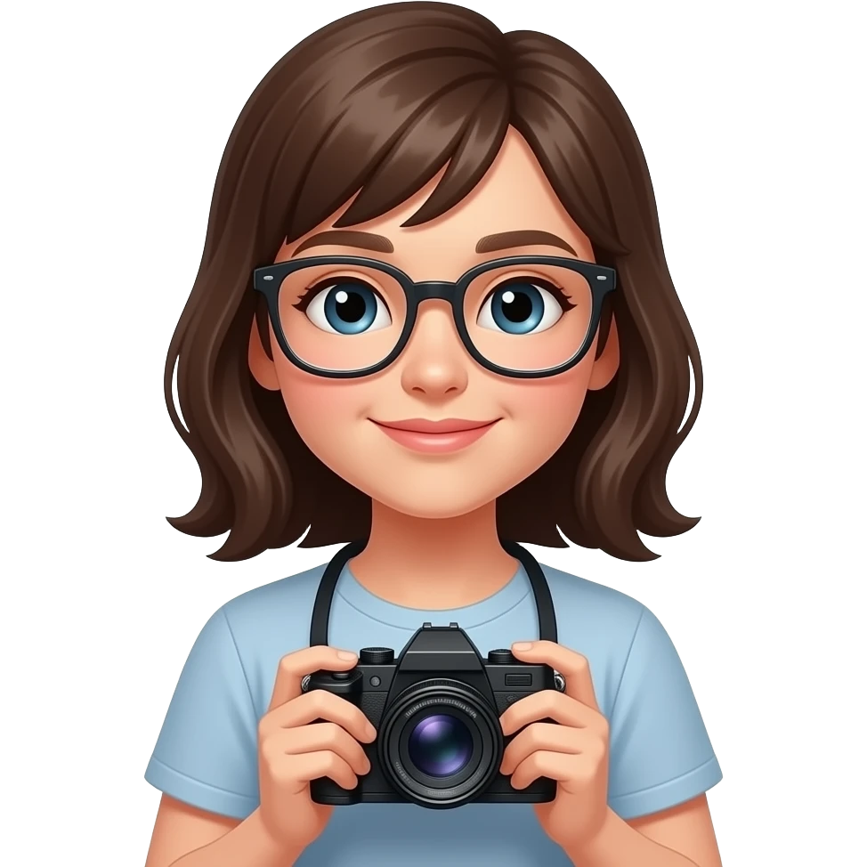 girl wearing glasses with camera emoji