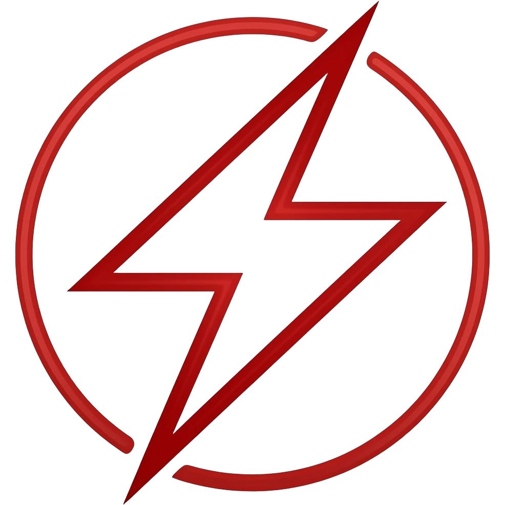 Create a emoji for a red colour simple lightning strike/power emoji. It must be hollow (no colour or filling inside the emoji) emoji