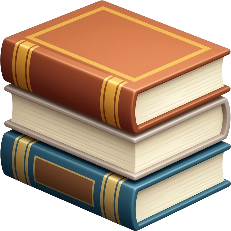 Crée 1 emoji iOS 18 représentant un univers cosy et esthétique de créatrice.Éléments : une pile de livre. La vue est prise en 3 quartsl'ensemble est isolée sur un fond blanc. emoji