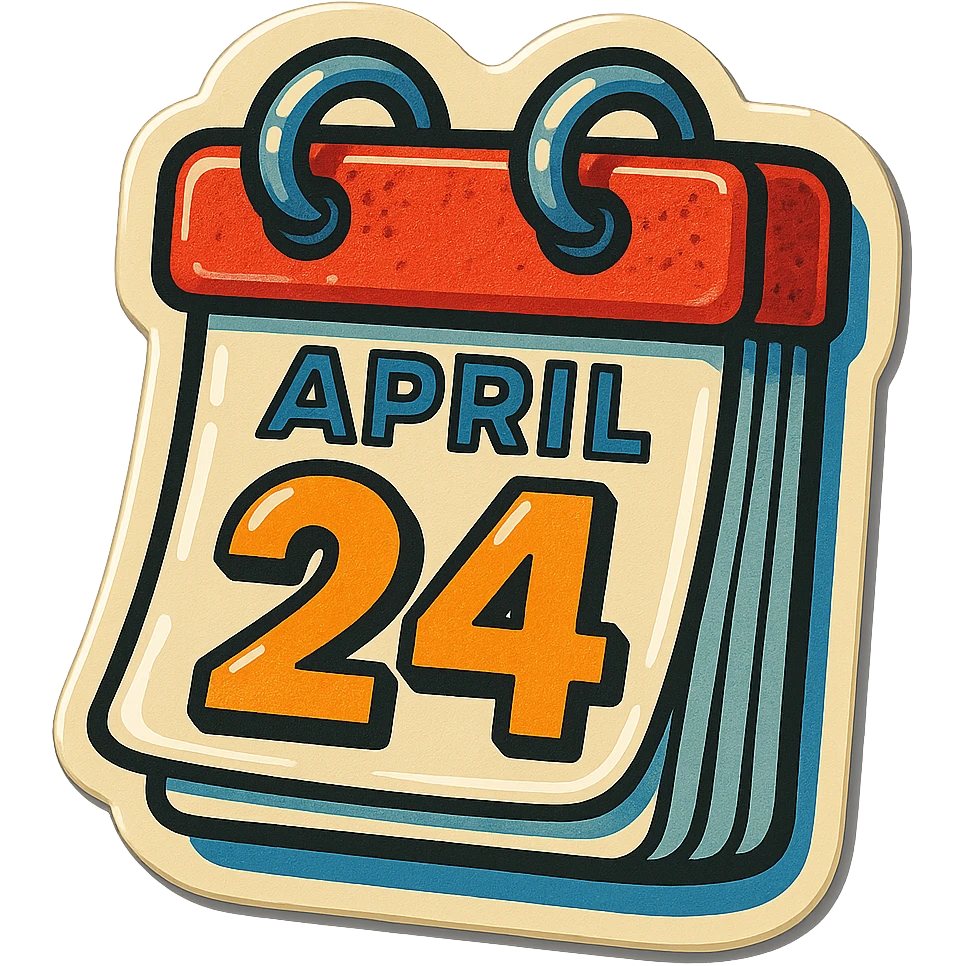 retro sticker-style illustration of a tear-off calendar page with a bold date, bold outlines, juicy colors, expressive shadows and highlights, playful and glossy look emoji