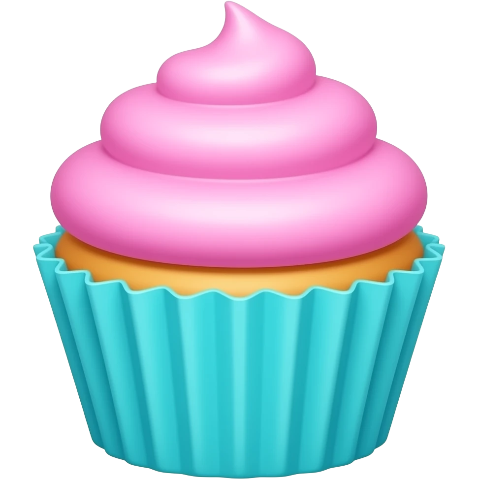 Cupcake with pink icing and a cyan cover emoji