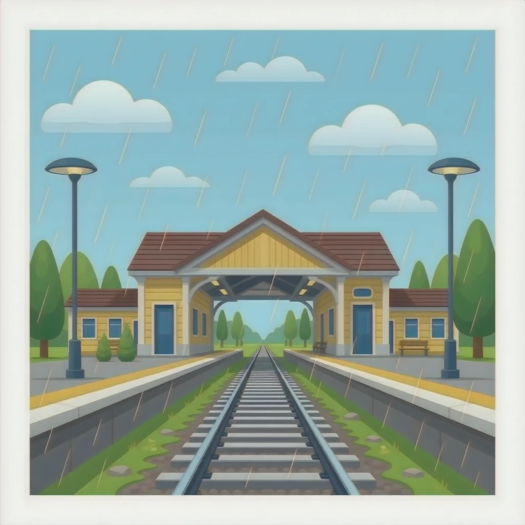 Train station in a rainy day emoji