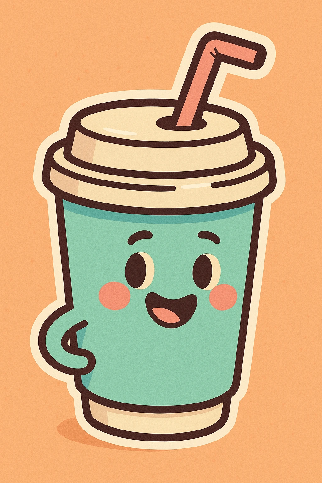 takeaway coffee cup with lid and straw, pastel colors, thick outline, graphic shadows and highlights, white border, cute cartoon style, variant 2 emoji