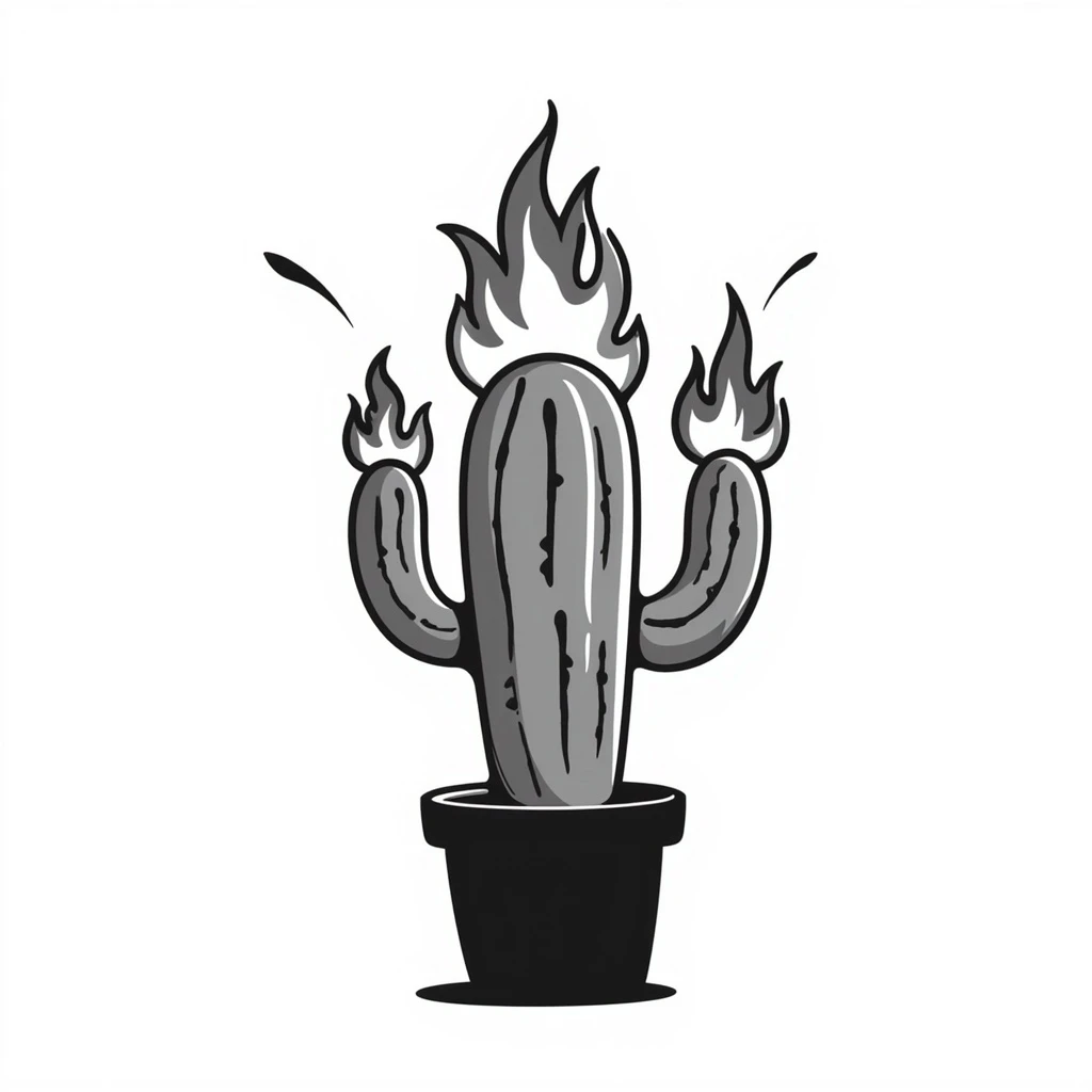 cactus on fire, hand drawn doodle style emoji