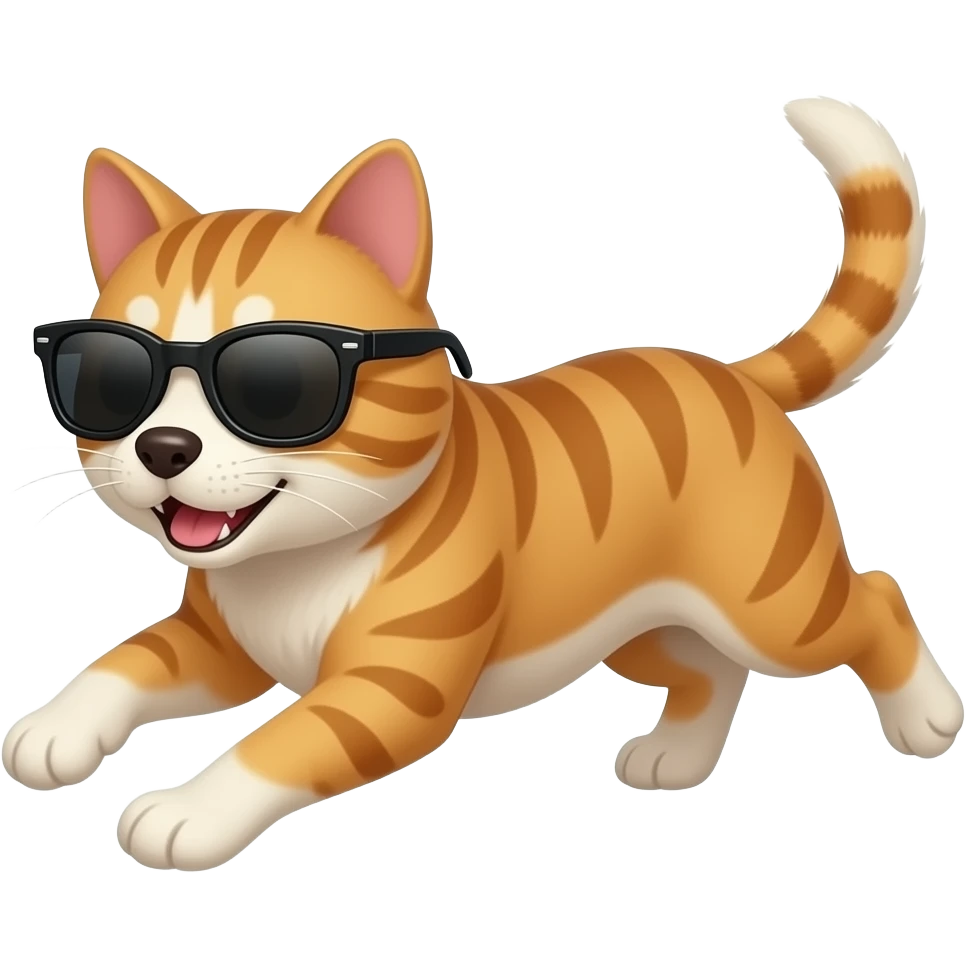 Cat wearing sunglasses and with a dog chasing the cat playing tag and there on all fours emoji