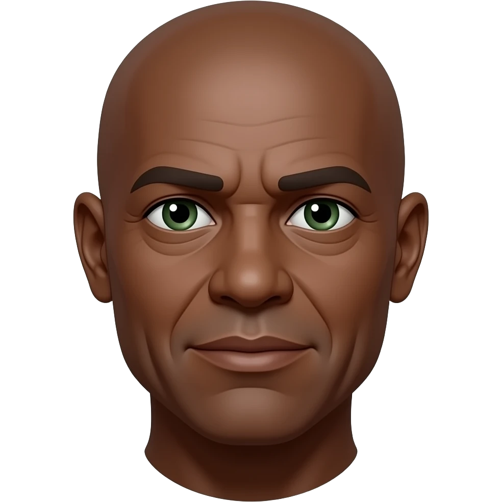 Older,bald,green eyes, go t, dark skinned emoji