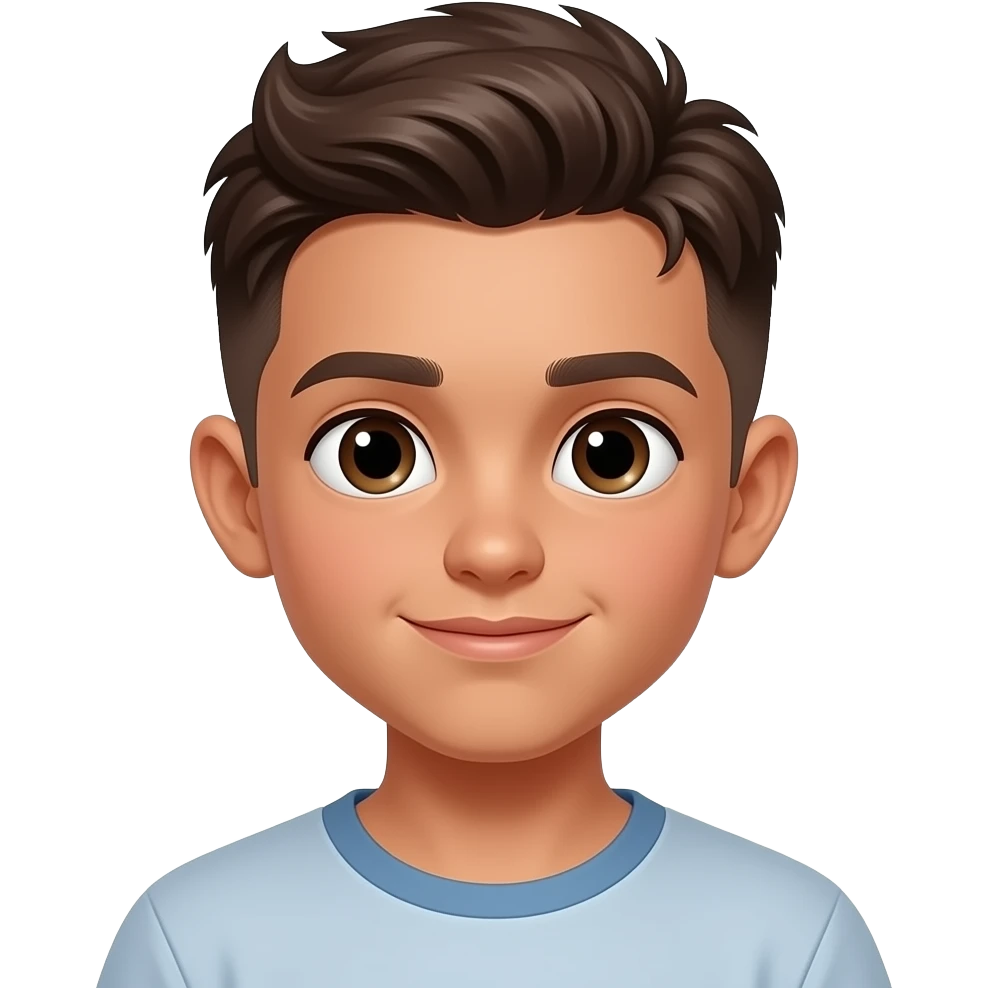 Koyu kahverengi gözlü, Kumral, Buzz Cut saçlı erkek çocuk yap ama saçı biraz daha uzun olsun emoji