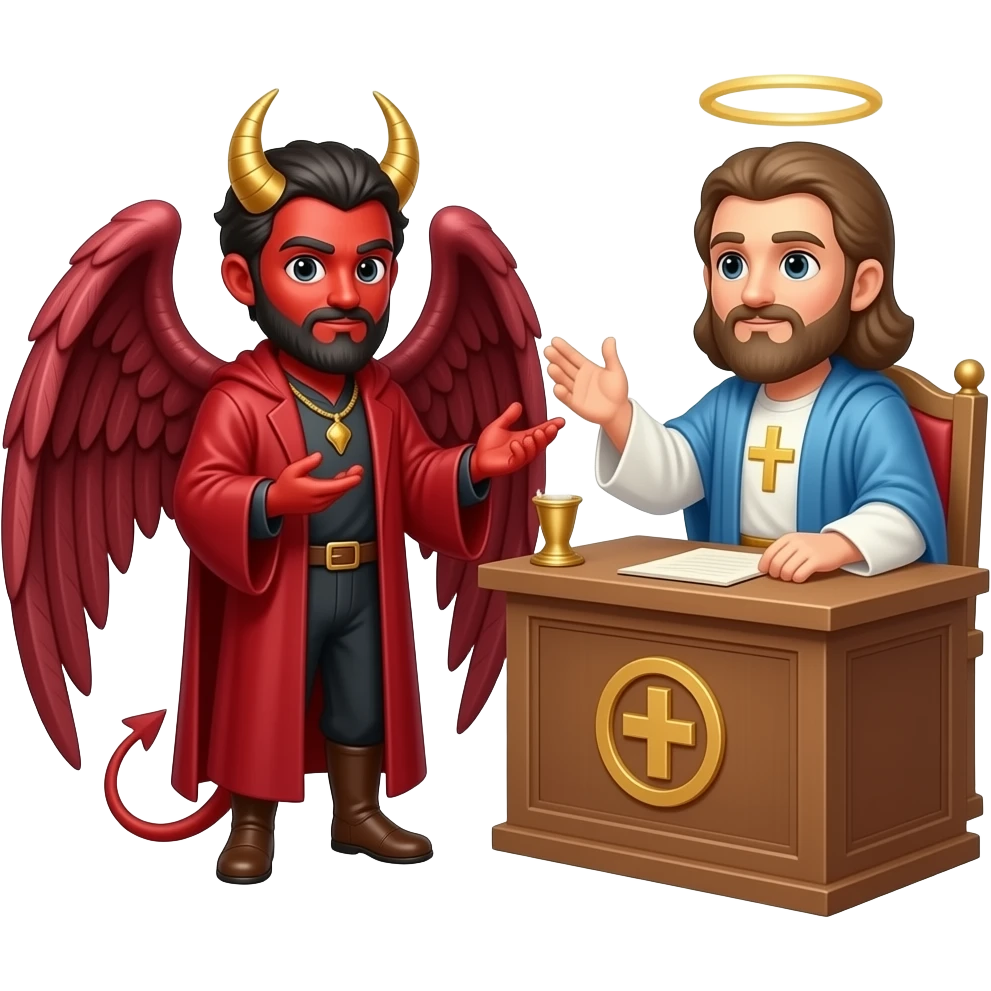Lucifer asking God permission to destroy Job in the bible emoji