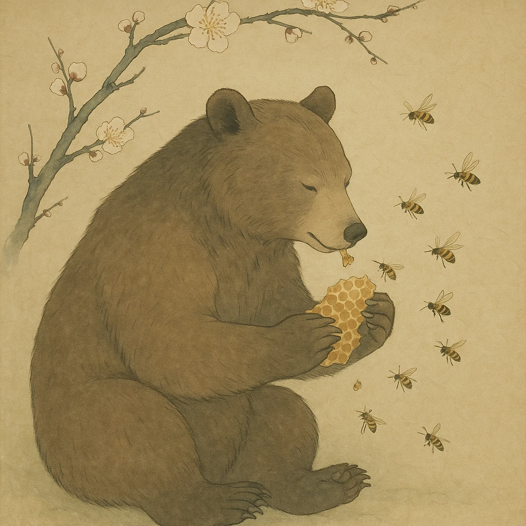 bear eating honeycomb with bees flying around emoji