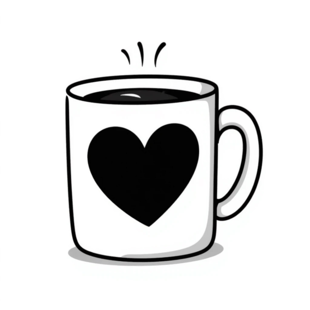 Hand drawn coffee mug with heart design emoji