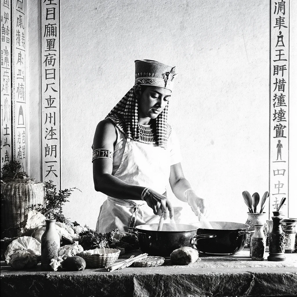 ancient Egyptian cooking scene in hieroglyphic style emoji