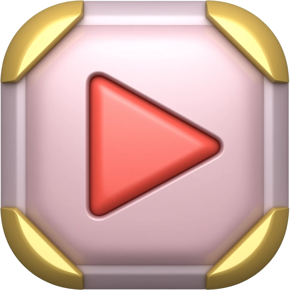 Hazme algo similar a esto con esos colores pero que se un como un boton de camisa, pero en el medio quiero el simbolo de play rediondado en las  esquina de color dorado brillante emoji