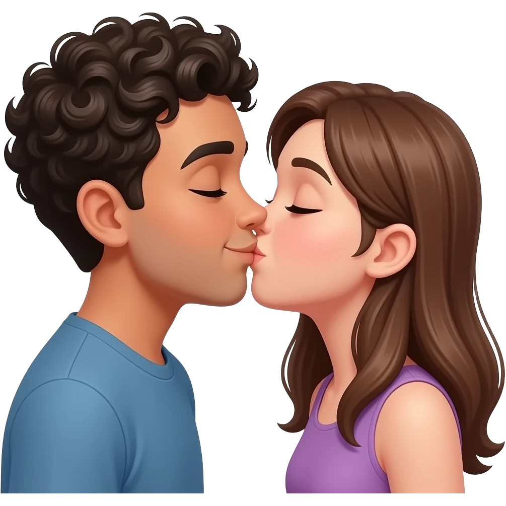 Ahora AZ a dos chicos q se estén besando ala vez q sonriendo uno tiene el pelo corto y un poco rizado con una raya en la ceja y la chica el pelo largo y marrón q no se les vea mucho la cara  pero adolescentes emoji