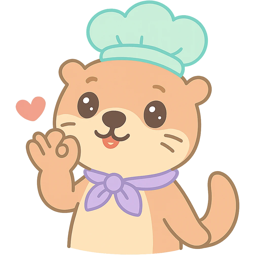 Move the otter's hand closer to its mouth as it does the chef's kiss, keep the red heart and transparent background, kawaii style. emoji