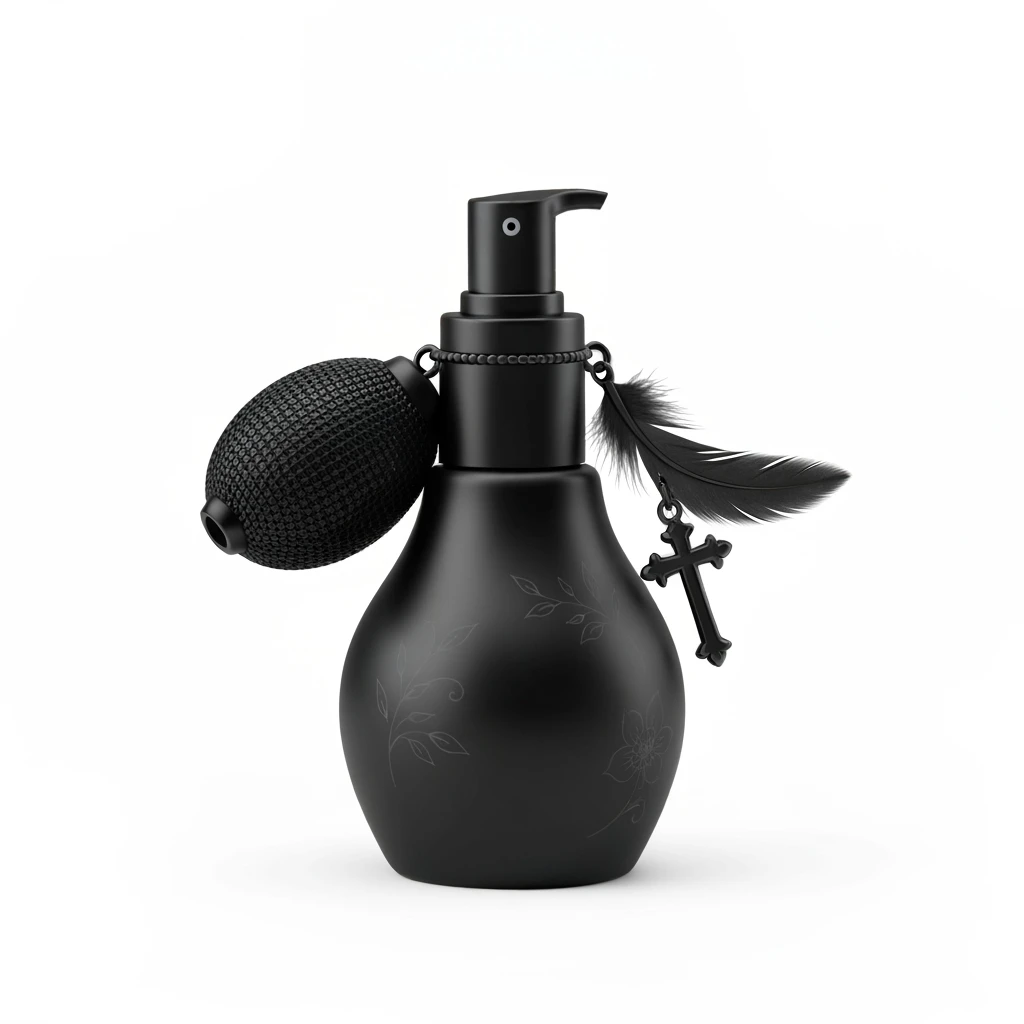 goth perfume atomizer, cute, expressive, minimal emoji