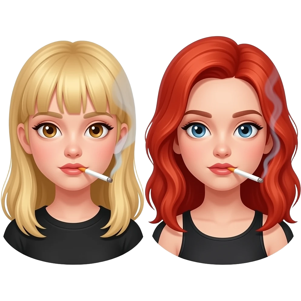Girls smoking 1 blonde 1 red hair emoji