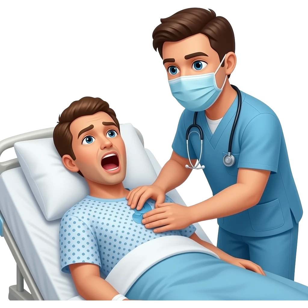 person laying in hospital bed. a doctor is trying to perform CPR. the person laying in the bed is saying "NO! STOP!" emoji