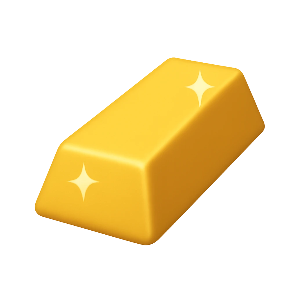 Слиток золота в стиле эпл емодзи на пнг фоне без фона (прозрачный фон) emoji