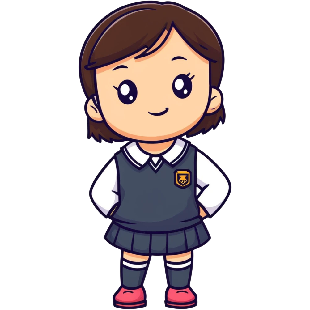 Young cute cool brunette girlie in a Monday at school  emoji