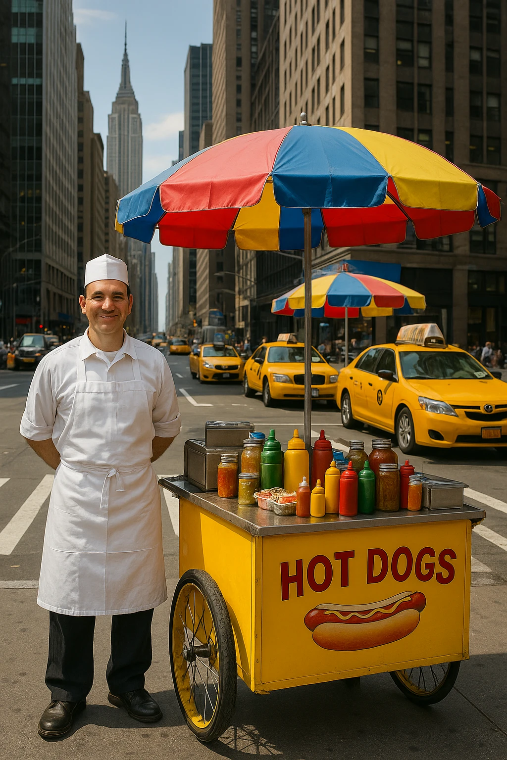 hotdog seller in New York with cart emoji