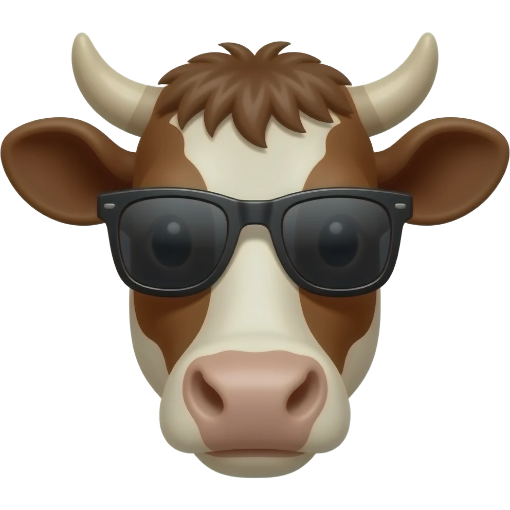 a  face of cool male brown cow wear dark / black sunglasses, emoji