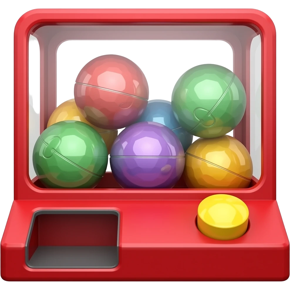 Can you draw me a gatcha machine. I hope there are about 5 colorful gatchas inside.  5 colorful gatchas have not eyes, mouse ... / a gatcha machine color is red plz emoji