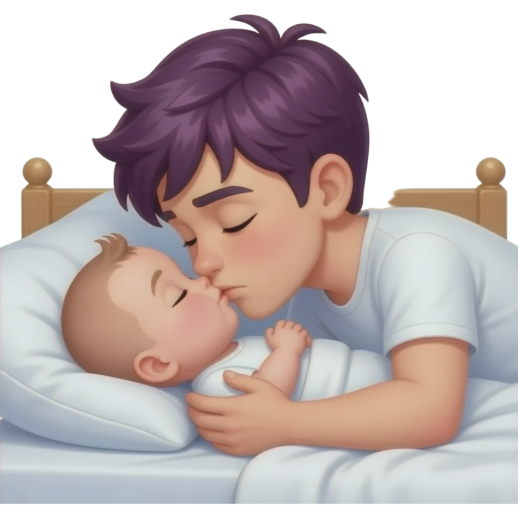que el chico sea blanco y pelo morocho besandose haciendo el bebes muy fuerte en la cama emoji