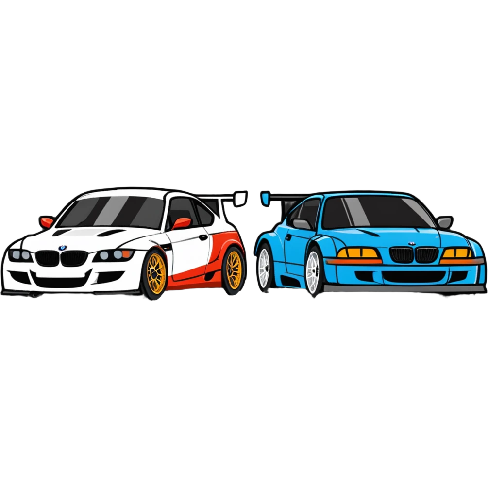 Honda and BMW cars racing, playful rivalry theme emoji