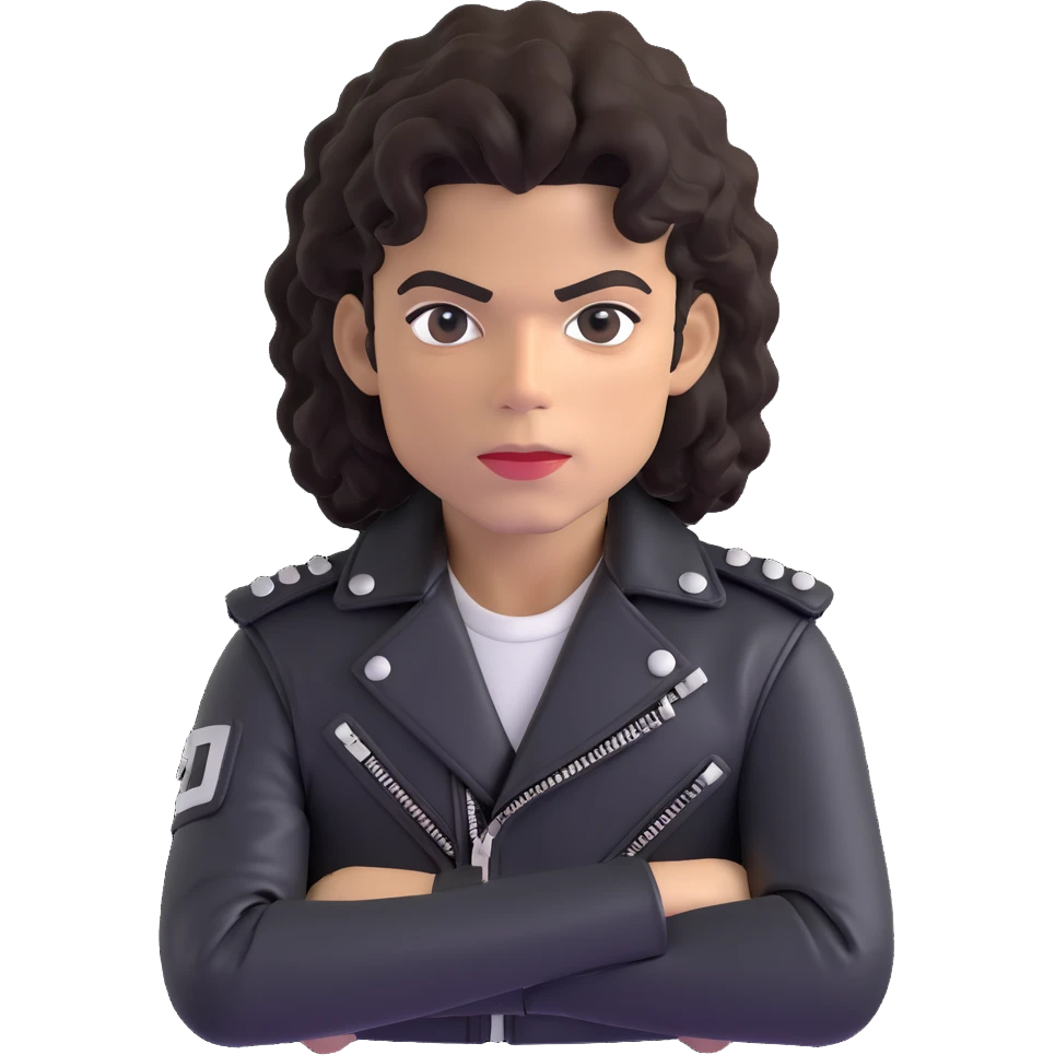 Michael Jackson in his 'Bad' era, black leather jacket, curly hair, intense expression, pose 3 emoji