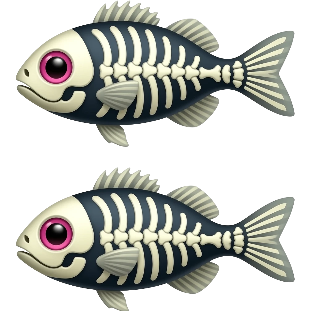 punk fish, skeleton, pink cat eye emoji