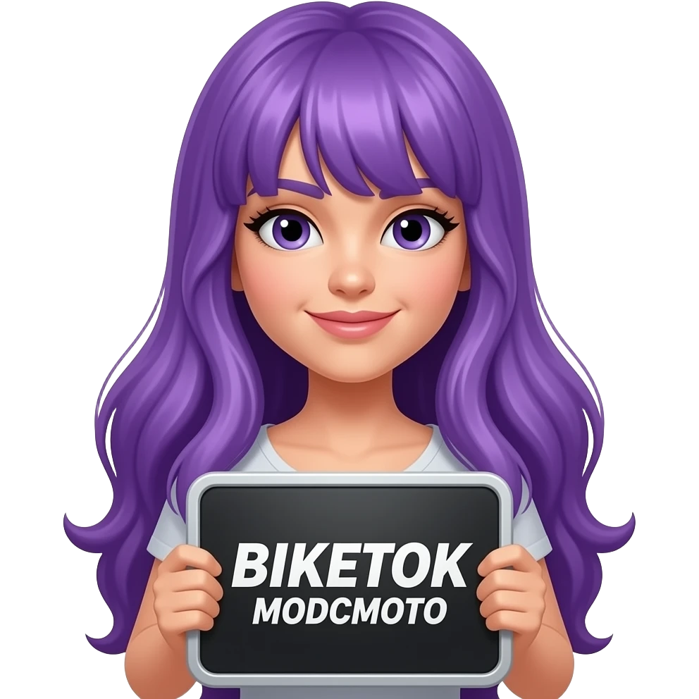 sexy girl with long purple hair holding a BIKETOK MODCMOTO sign emoji