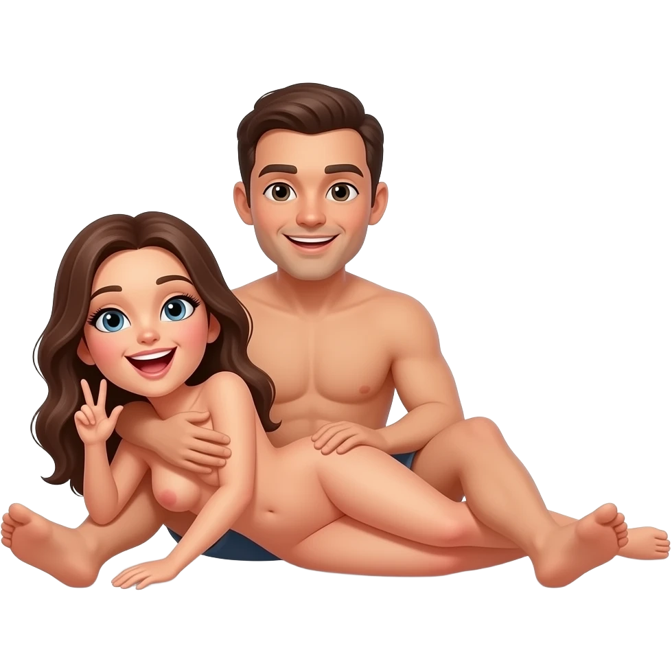 Woman lies naked on the side, spreads her legs and you lie behind her naked and hug her. Tits wife opens her mouth easily emoji