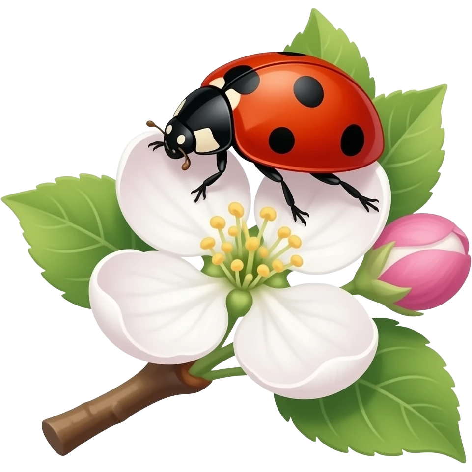 нарисуй божью коровку которая сидит на цветке яблони emoji