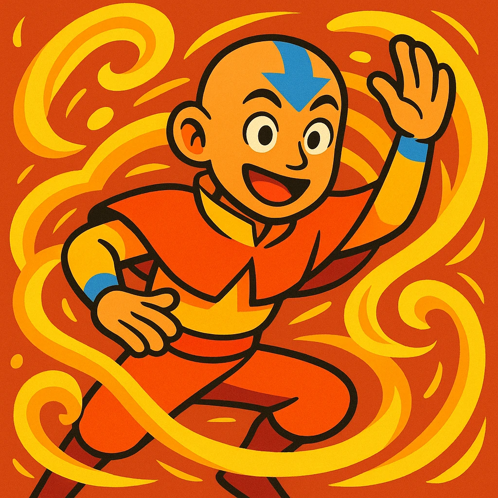an avatar surrounded by yellow swirls, vibrant and energetic emoji