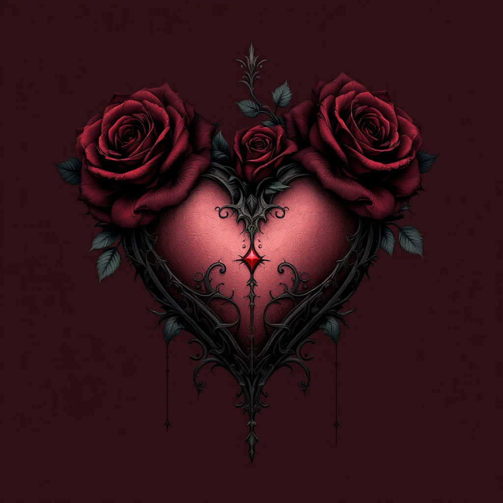 gothic heart with dark roses emoji