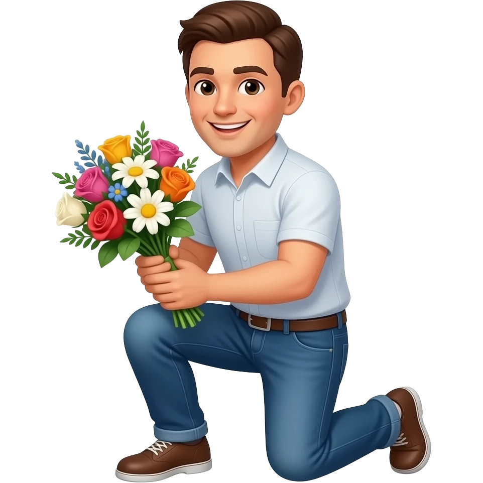 Un homme a genoux avec un bouquet de fleur emoji