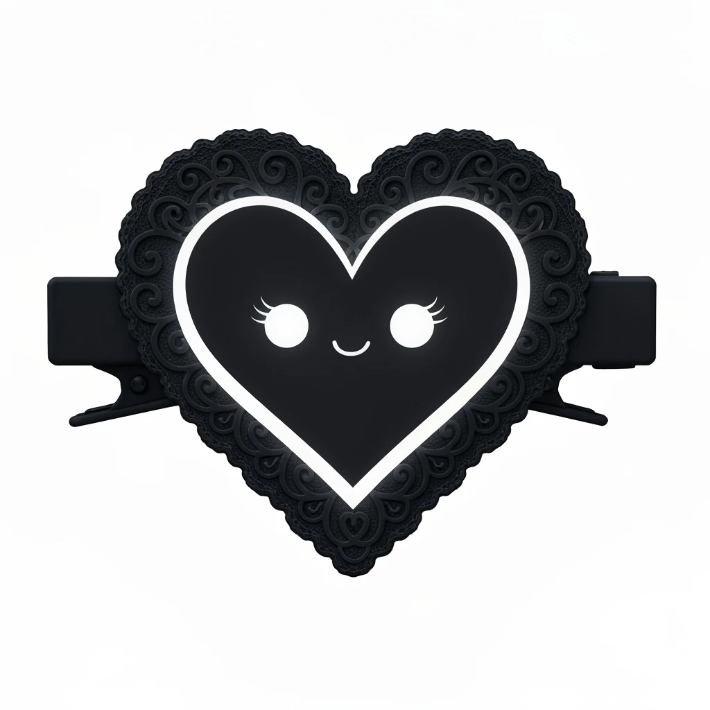 goth heart hair clip, cute, expressive, minimal, transparent background emoji