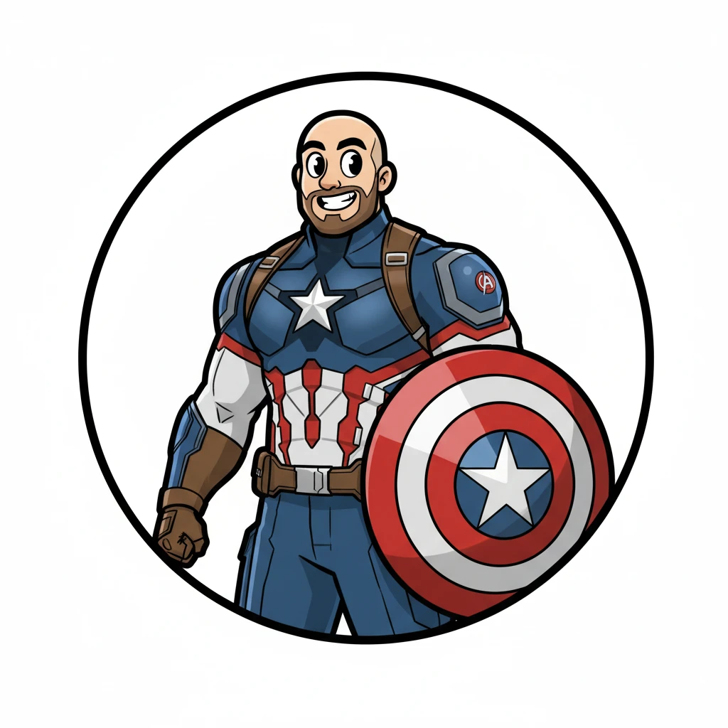 Convert this superhero picture of me into a cartoon emoji, keeping the costume details and muscular build, with a fun and expressive facial expression. Make it look bold, vibrant, and recognizable as an emoji icon. emoji