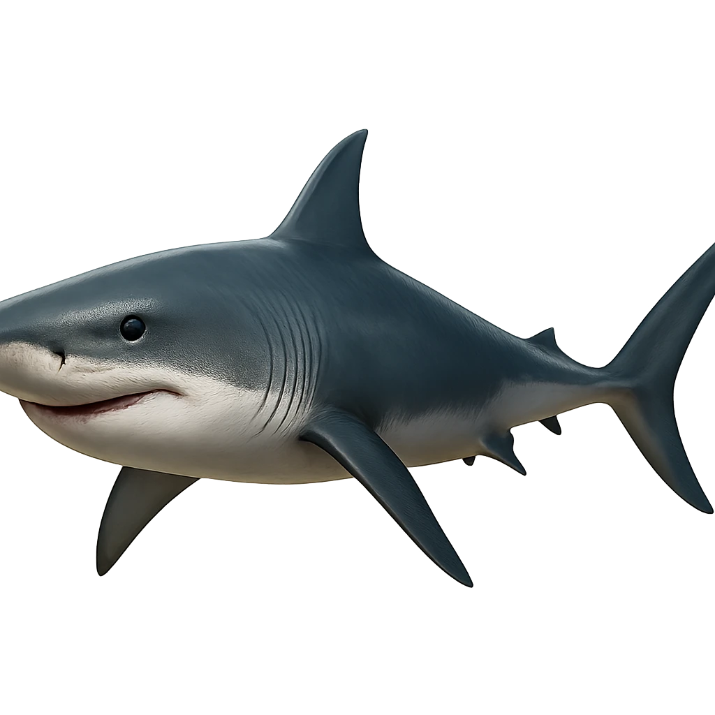 Edit the gray shark emoji to be smiling in a realistic style. Remove legs and sneakers, keep only the shark. Match the gray color from the reference images. emoji