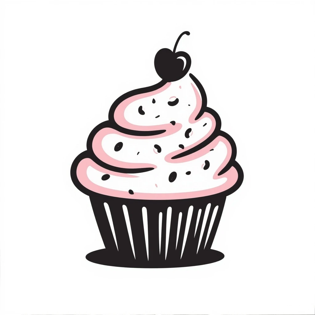 cupcake with pink icing, hand drawn doodle emoji