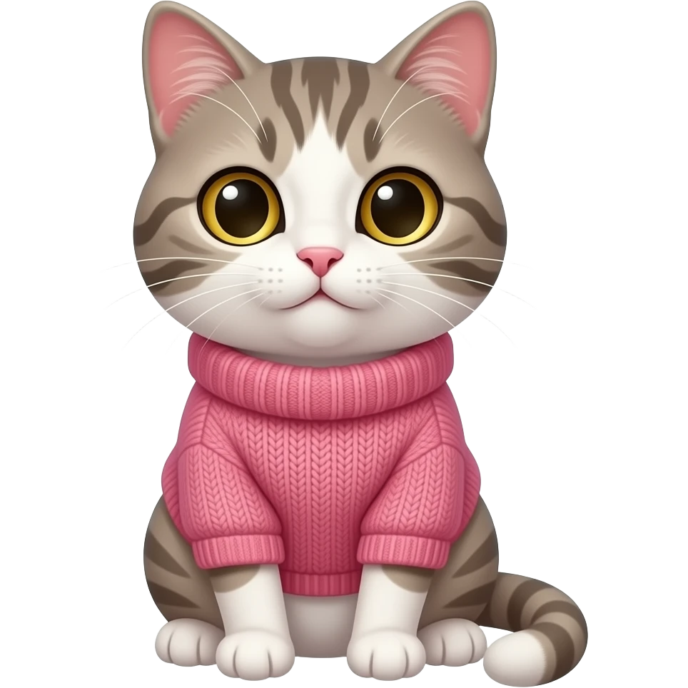 cute cat wearing pink sweater , front facing emoji