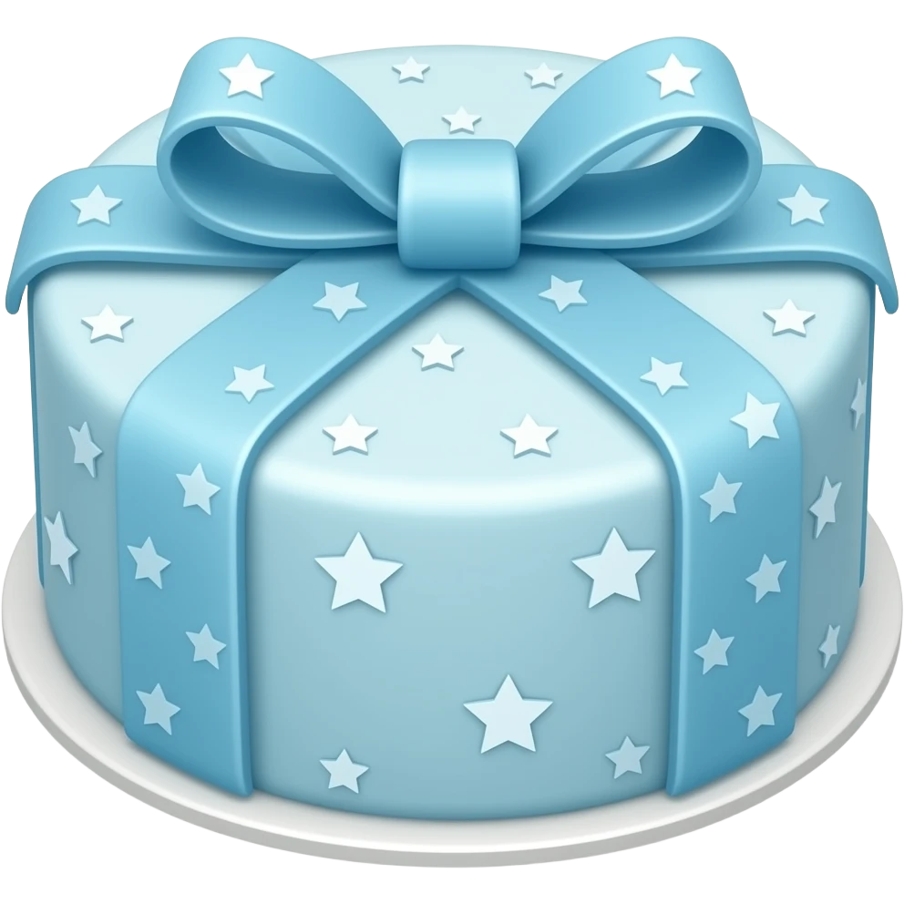 Light blue starry light blue ribboned cake emoji