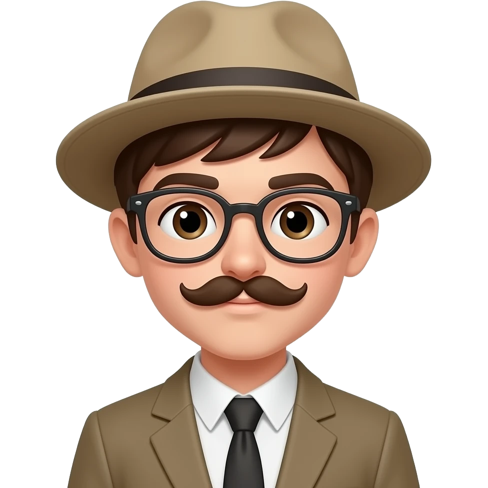 young boy wiith mostache wear hat and glasses emoji