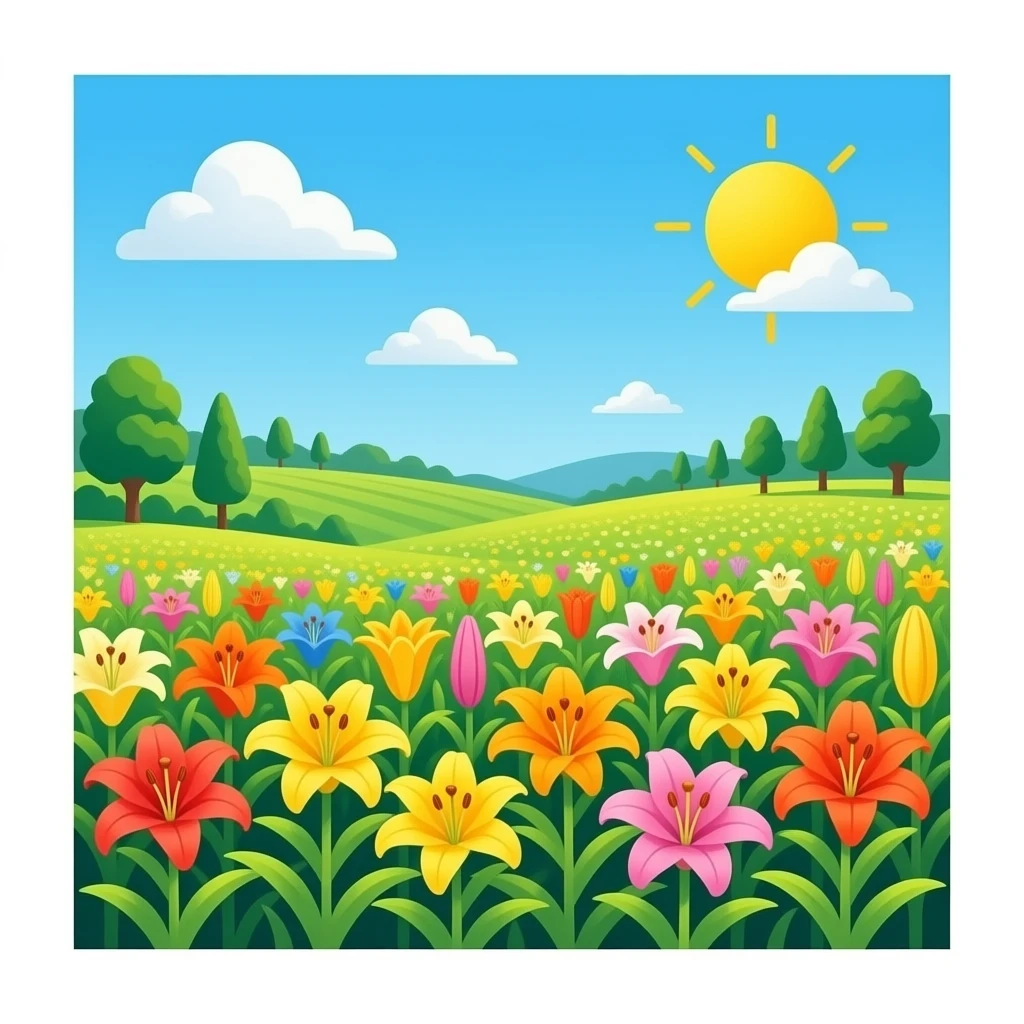 un campo lleno de lilias de colores emoji