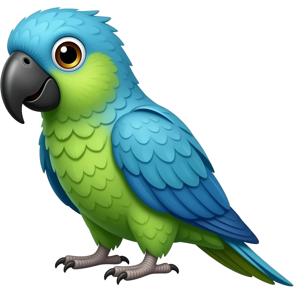 Perico azul con verde Lima kawaii emoji